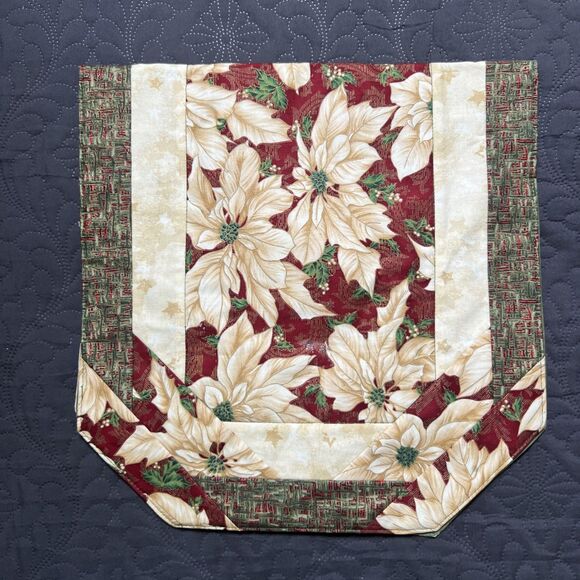 Handmade Christmas Holiday Table Runner Pieced Poinsettias 26” L x 13” W Home - Picture 4 of 9